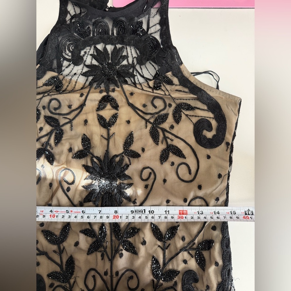 Free People Embroidered Mini Dress Size 2 | Sheer Lace Black Tan Y2K Festival - Picture 10 of 11